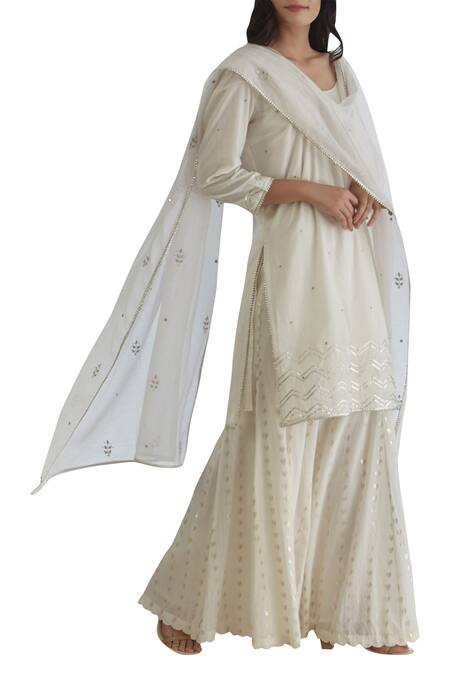 Buy_MANDIRA WIRK - Indian_Off White Textured Cotton Panelled Sharara Pants _Online_at_Aza_Fashions