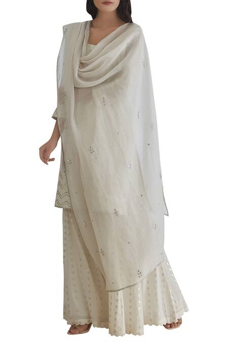 MANDIRA WIRK - Indian_Off White Textured Cotton Panelled Sharara Pants _Online_at_Aza_Fashions