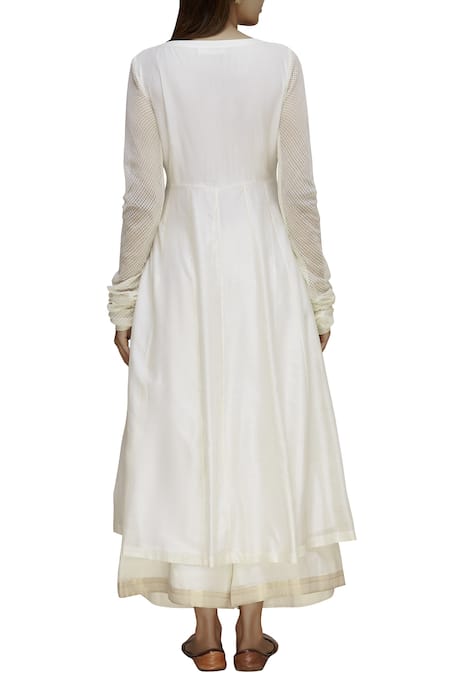 Label Earthen Off White Resham Embroidered Anarkali Set For Kids