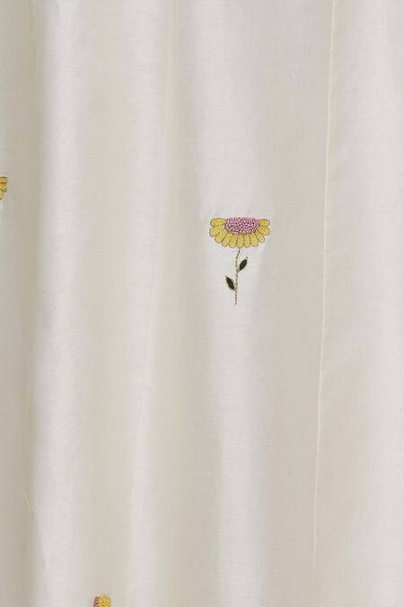 Label Earthen_Off White Silk Chanderi Resham Embroidered Anarkali Set For Kids_at_Aza_Fashions