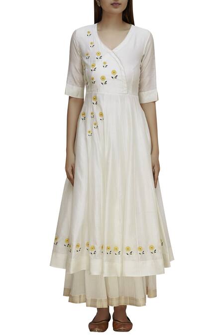 Buy_Label Earthen_Off White Silk Chanderi Resham Embroidered Anarkali And Sharara Set For Kids_Online_at_Aza_Fashions