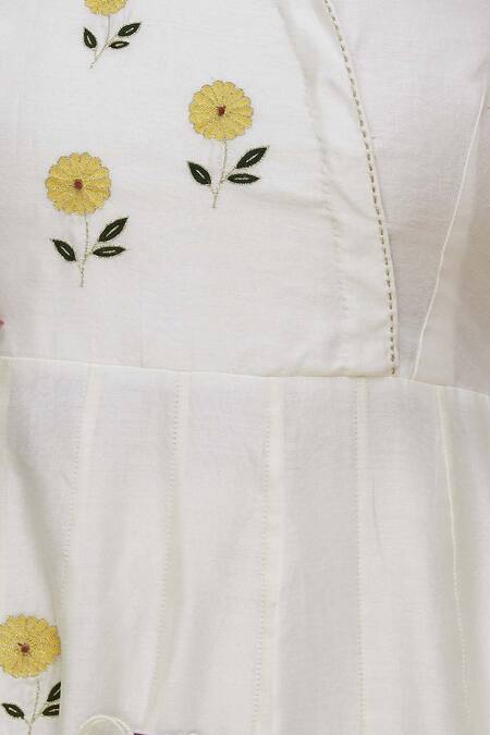 Label Earthen_Off White Silk Chanderi Resham Embroidered Anarkali And Sharara Set For Kids_at_Aza_Fashions