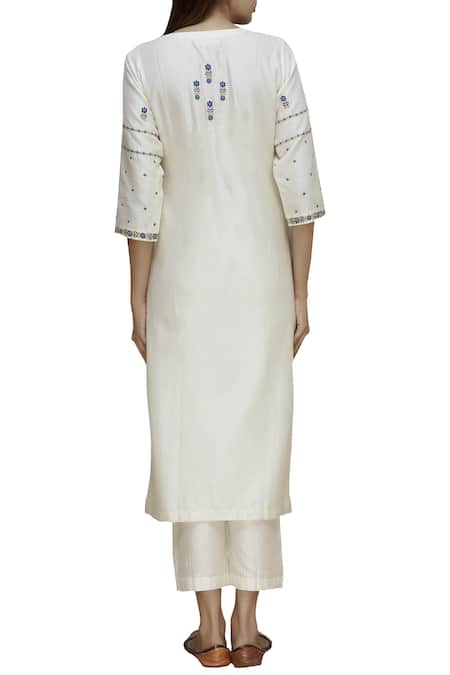 Label Earthen Off White Silk Chanderi Kurta Set For Kids