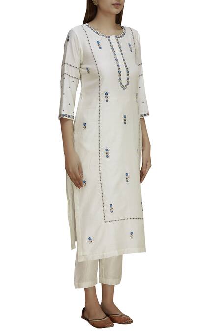 Label Earthen_Off White Silk Chanderi Kurta Set For Kids_Online_at_Aza_Fashions