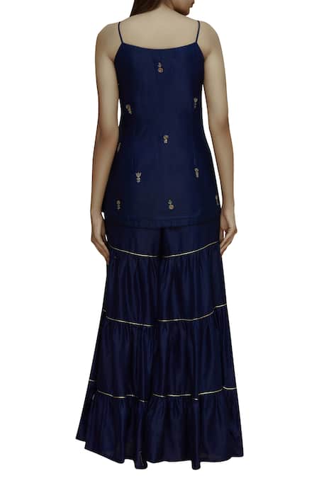 Label Earthen Navy Blue Zari Embroidered Kurta Set For Kids