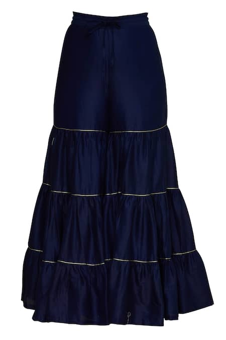 Shop_Label Earthen_Blue Silk Chanderi Navy Zari Embroidered Kurta Set For Kids_Online_at_Aza_Fashions