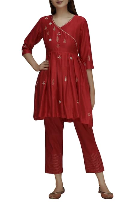 Label Earthen Silk Chanderi Kurta Set For Kids