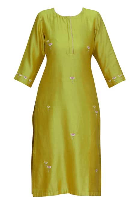 Shop_Label Earthen_Yellow Silk Chanderi Kurta For Kids_Online_at_Aza_Fashions