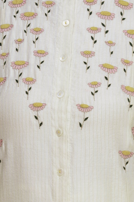 Label Earthen_Off White Silk Chanderi Embroidered Kurta Set For Kids_at_Aza_Fashions