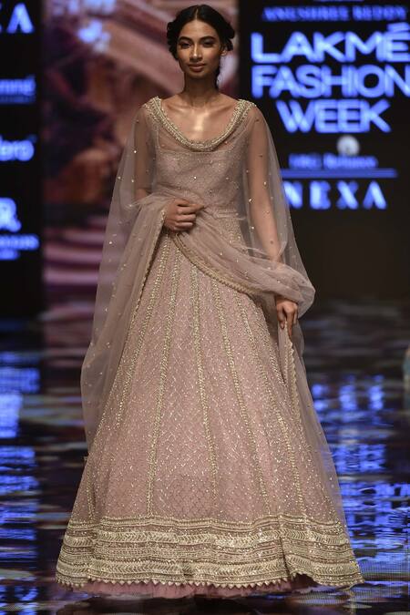 Anushree Reddy Purple Net Embroidered Anarkali Gown With Dupatta