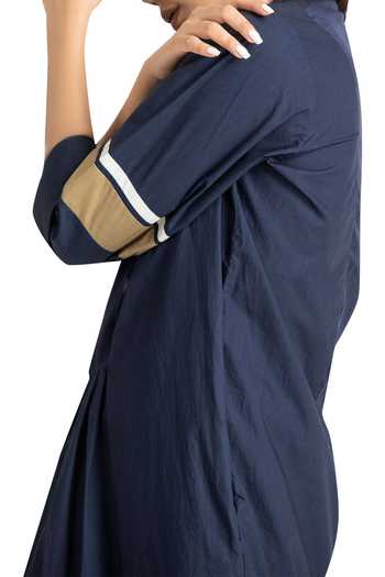 Buy_Three_Blue Cotton Poplin Chanderi Yoke Kurta Set_Online_at_Aza_Fashions