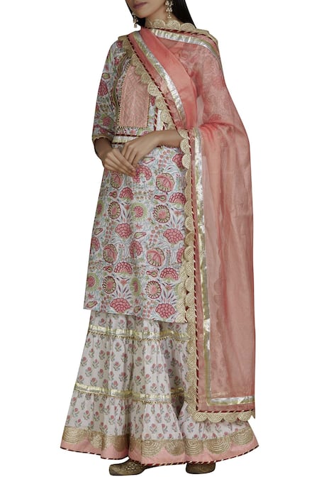 Samyukta Singhania White Printed Kurta Sharara Set