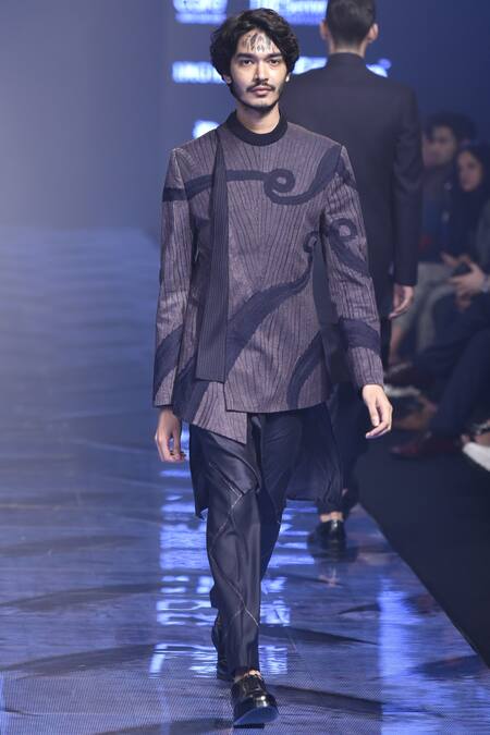 Amaare_Blue Wool Embroidered Bandhgala Set_Online_at_Aza_Fashions