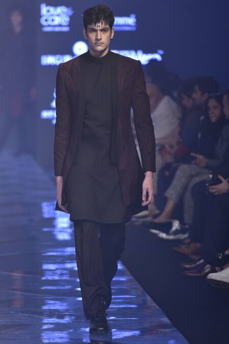 Amaare_Black Wool Embroidered Jacket Set _Online_at_Aza_Fashions