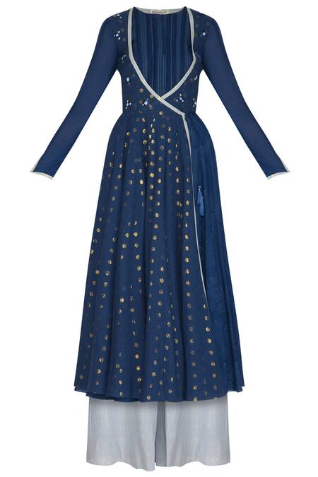 Devnaagri_Blue Embroidered Anarkali Palazzo Set_Online_at_Aza_Fashions