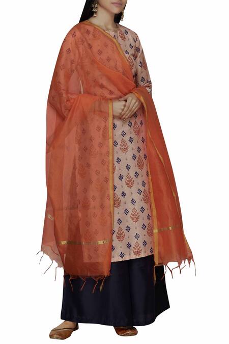 Samyukta Singhania_Blue Chanderi Kurta Palazzo Set_Online_at_Aza_Fashions