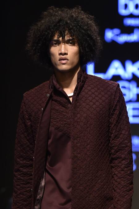 Kunal Rawal_Wine Suiting Embroidered Bandhgala Set_Online_at_Aza_Fashions