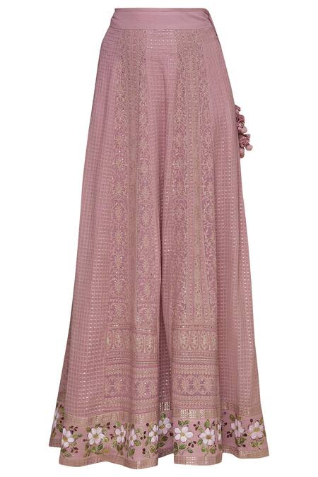 Shop_Poonam Dubey_Pink Organza, Chikankari Round Kurta Lehenga Set_Online_at_Aza_Fashions