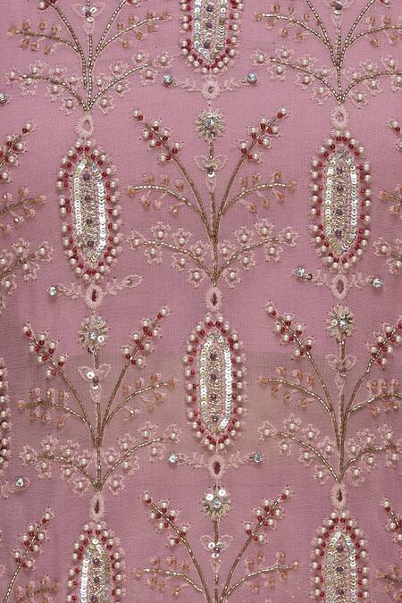 Poonam Dubey_Pink Organza, Chikankari Round Kurta Lehenga Set_at_Aza_Fashions