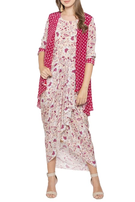 Soup by Sougat Paul Printed Dress With Asymmetrical Jacket 