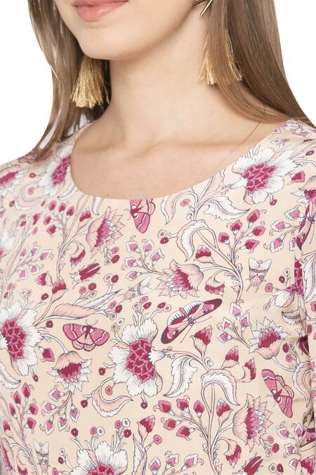 Shop Soup By Sougat Paul Pink Crepe Floral Round Neck Printed Dress With Asymmetrical Jacket Online at Aza Fashions Shop_Soup By Sougat Paul_Pink Crepe Floral Round Neck Printed Dress With Asymmetrical Jacket _Online_at_Aza_Fashions