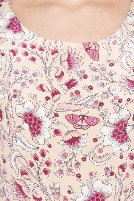 Soup By Sougat Paul Pink Crepe Floral Round Neck Printed Dress With Asymmetrical Jacket at Aza Fashions Soup By Sougat Paul_Pink Crepe Floral Round Neck Printed Dress With Asymmetrical Jacket _at_Aza_Fashions