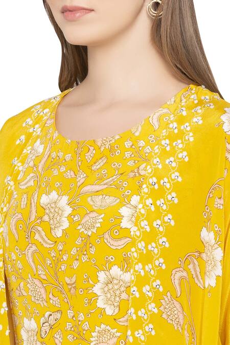 Buy_Soup By Sougat Paul_Yellow Crepe Floral Round Neck Printed Jumpsuit With Jacket _Online_at_Aza_Fashions