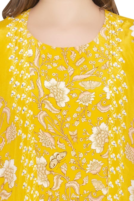 Shop_Soup By Sougat Paul_Yellow Crepe Floral Round Neck Printed Jumpsuit With Jacket _Online_at_Aza_Fashions