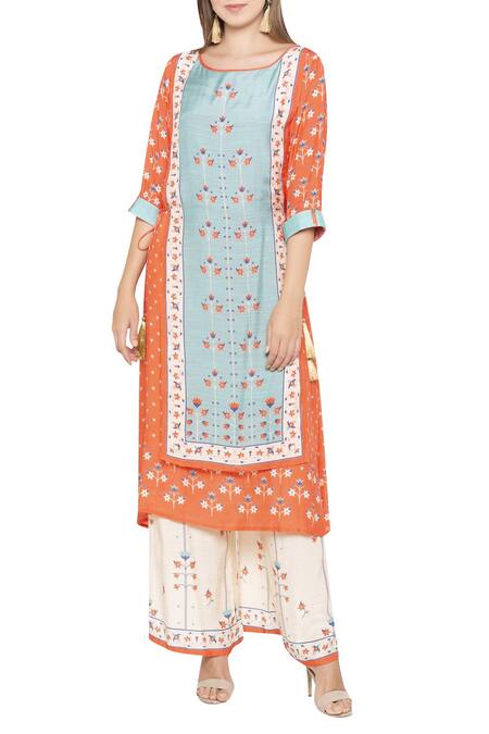 Soup By Sougat Paul_Orange Round Printed Kurta Set _Online_at_Aza_Fashions