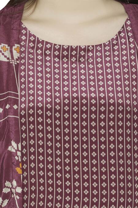 Soup By Sougat Paul_Magenta Crepe Floral, Geometric Dress Round Jacket Open Printed Maxi With _at_Aza_Fashions