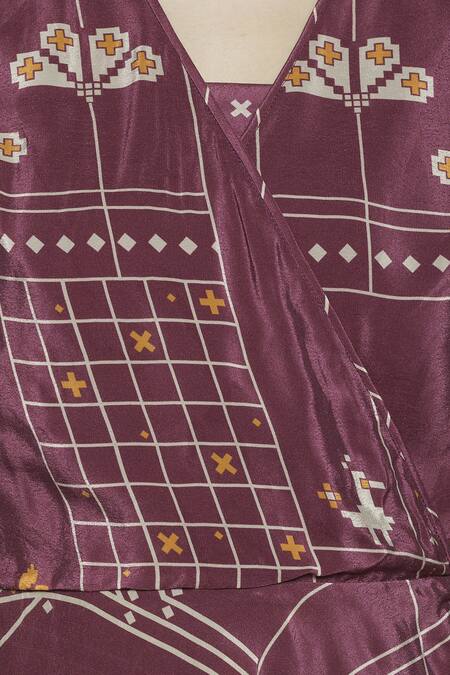 Soup By Sougat Paul_Purple Crepe Geometric Motifs V Neck Printed Jumpsuit _at_Aza_Fashions