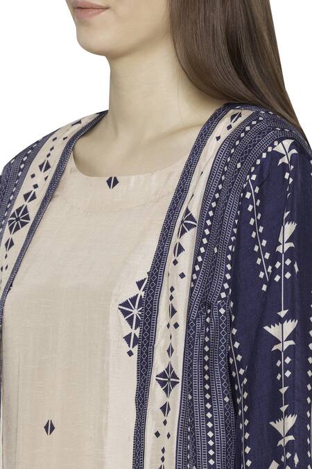 Buy_Soup By Sougat Paul_Blue Rayon Round Printed Kurta With Jacket _Online_at_Aza_Fashions