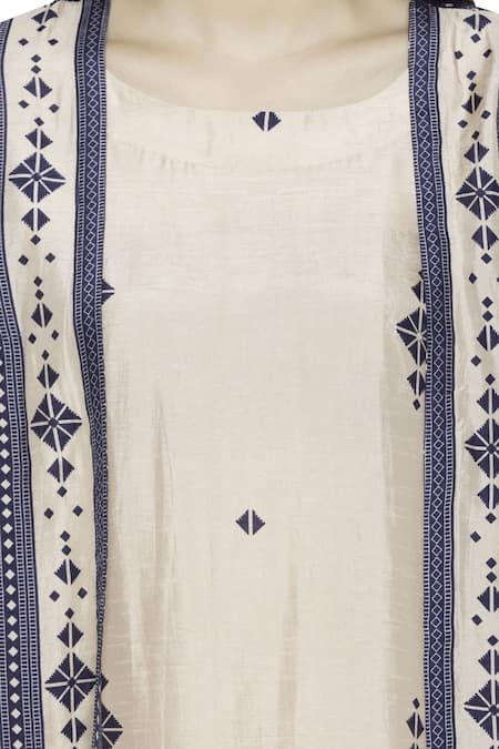 Shop_Soup By Sougat Paul_Blue Rayon Round Printed Kurta With Jacket _Online_at_Aza_Fashions