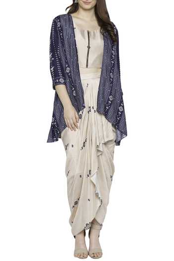 Buy Soup By Sougat Paul Blue Malaysian Silk Round Draped Jacket Skirt Set Online at Aza Fashions Buy_Soup By Sougat Paul_Blue Malaysian Silk Round Draped Jacket Skirt Set _Online_at_Aza_Fashions