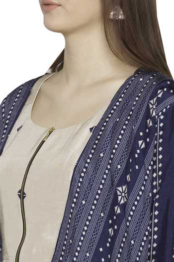 Shop Soup By Sougat Paul Blue Malaysian Silk Round Draped Jacket Skirt Set Online at Aza Fashions Shop_Soup By Sougat Paul_Blue Malaysian Silk Round Draped Jacket Skirt Set _Online_at_Aza_Fashions