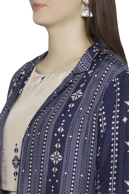 Buy Soup By Sougat Paul Blue Malaysian Silk Top Roundjacket Notch Lapel Printed Jacket Skirt Set Online at Aza Fashions Buy_Soup By Sougat Paul_Blue Malaysian Silk Top Roundjacket Notch Lapel Printed Jacket Skirt Set _Online_at_Aza_Fashions