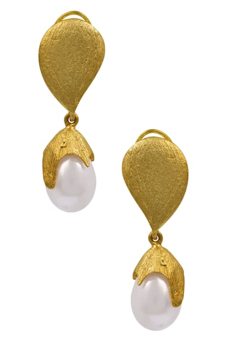 Bansri Gold Plated Pearl Bead Drop Earrings