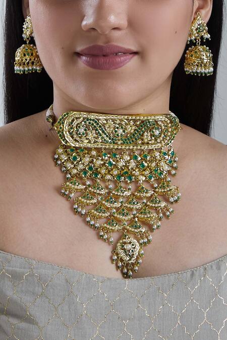 Shop Zevar By Geeta Stone Choker Jewellery Set at Aza Fashions Shop_Zevar By Geeta_Stone Choker Jewellery Set_at_Aza_Fashions