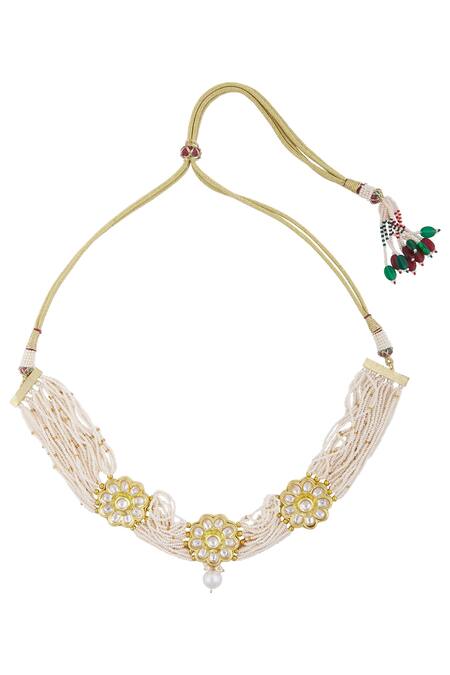 Shop_Zevar By Geeta_Gold Plated Kundan Bead Choker Set_Online_at_Aza_Fashions