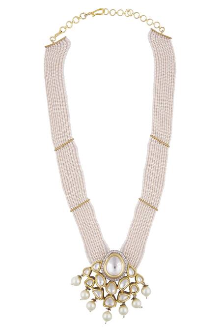 Shop_Zevar By Geeta_Gold Plated Kundan Bead Necklace Set_Online_at_Aza_Fashions
