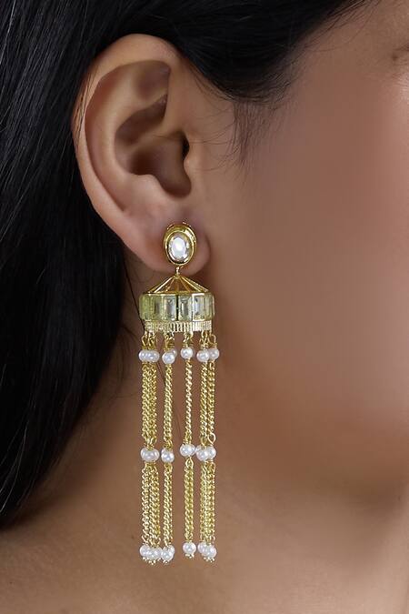Shop Zevar By Geeta Gold Plated Kundan Bead Earrings at Aza Fashions Shop_Zevar By Geeta_Gold Plated Kundan Bead Earrings_at_Aza_Fashions