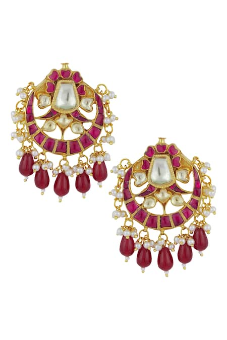 Zevar by Geeta Gold Plated Stones Kundan Chandbalis