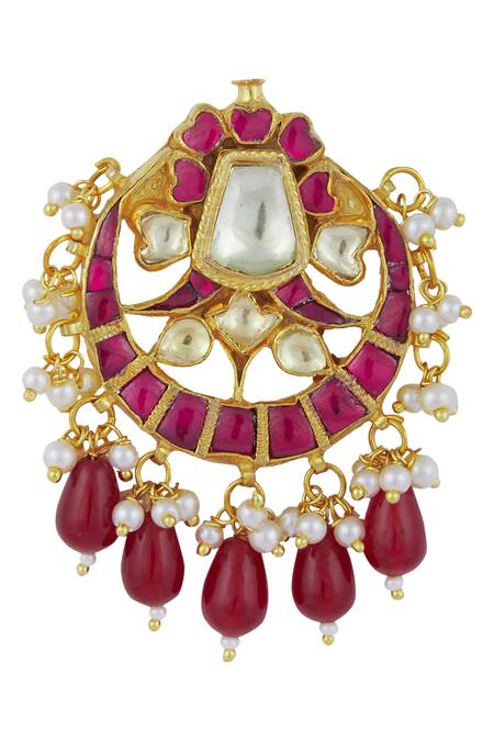 Zevar By Geeta_Gold Plated Stones Kundan Chandbalis_Online_at_Aza_Fashions