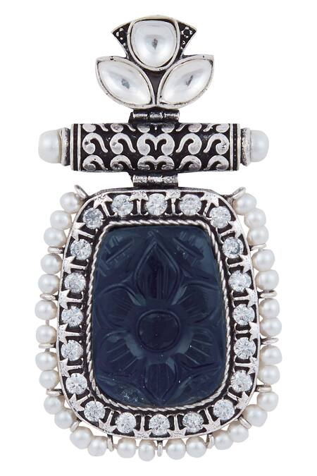 Zevar By Geeta Silver Plated Stones Bead Earrings Online at Aza Fashions Zevar By Geeta_Silver Plated Stones Bead Earrings_Online_at_Aza_Fashions