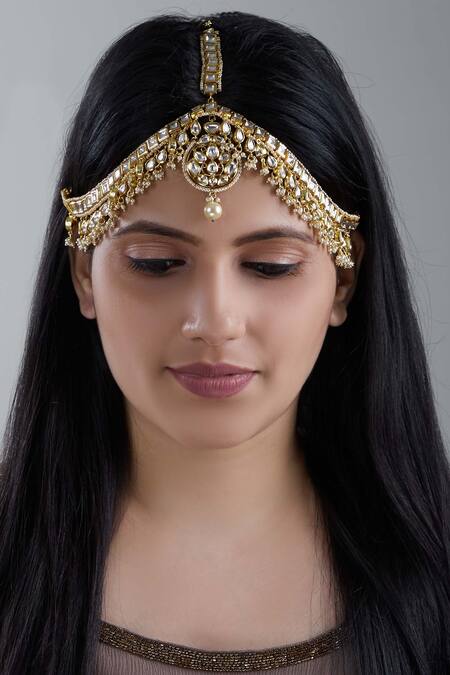 Shop_Zevar By Geeta_Gold Plated Kundan Mathapatti_at_Aza_Fashions