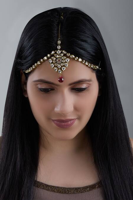 Shop_Zevar By Geeta_Gold Plated Kundan Mathapatti_at_Aza_Fashions