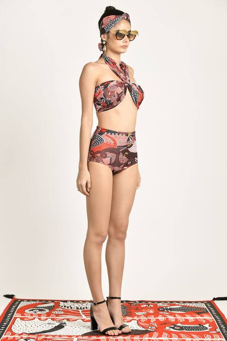 Shop_Shivan & Narresh_Black Italian Jersey Bralette With High-waist Bikini_at_Aza_Fashions