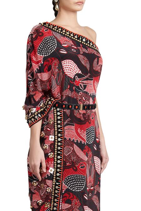 Buy_Shivan & Narresh_Black Crepe One Shoulder Dress_Online_at_Aza_Fashions