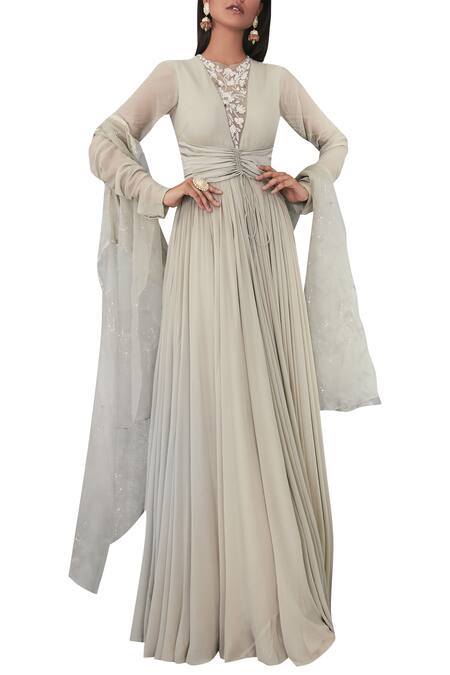 Mahima Mahajan_Green Satin Round Embroidered Anarkali With Dupatta_Online_at_Aza_Fashions