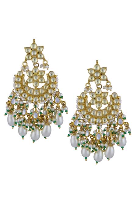 Shop_Maisara Jewelry_Gold Plated Kundan Chandbali Earrings_at_Aza_Fashions
